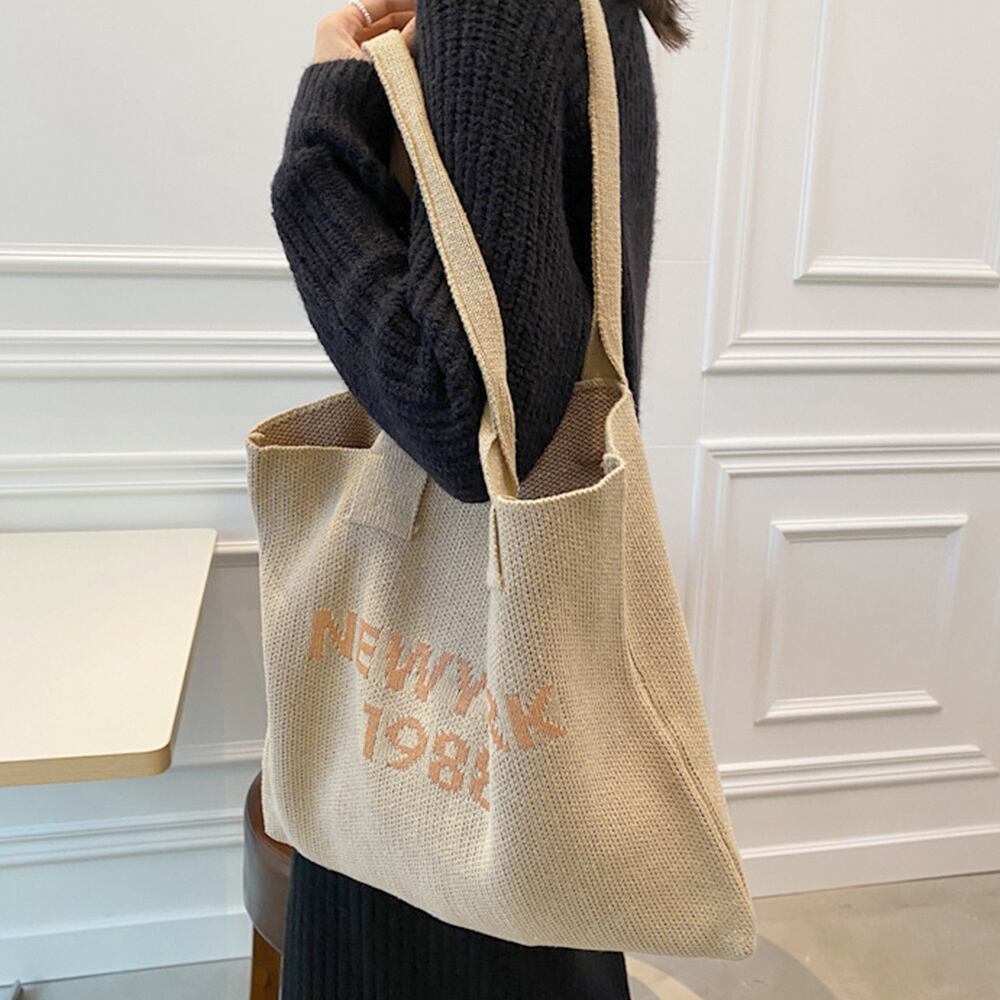 ニット トート バッグ レディース ロゴ 大容量 A4 通勤 通学 大人 かわいい きれいめ おしゃれ カジュアル 肩掛け 軽量 大人可愛い 大人女子
