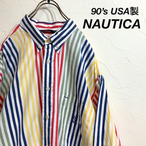 90’s USA製 nautica ノーティカ ビッグサイズ マルチカラーシャツ