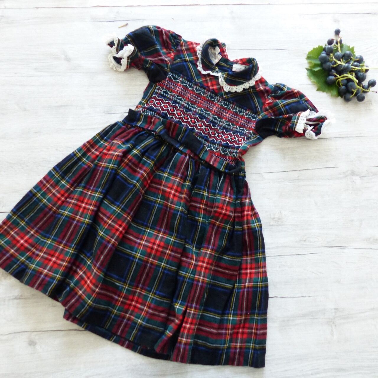 かわいいシャーリングワンピ 英国古着 UKヴィンテージ