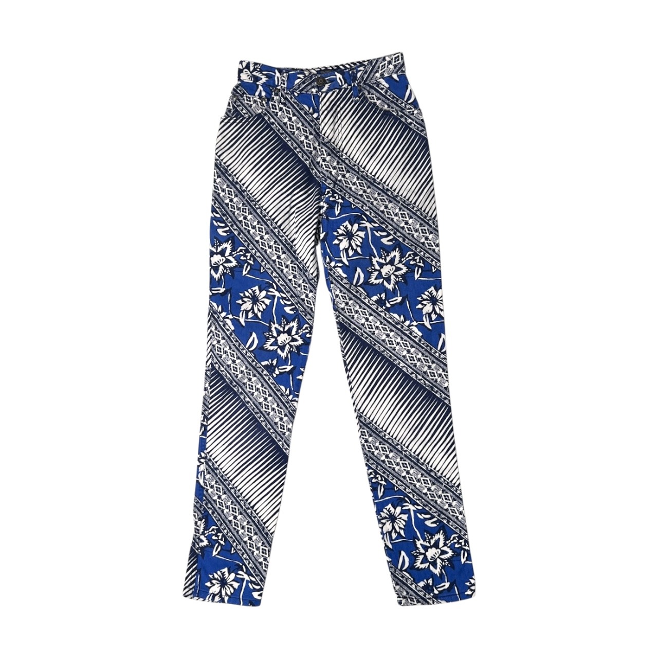 BYBLOS ビブロス イタリア製 総柄 ネイティブ デザインパンツ 27/ブルー/vintage