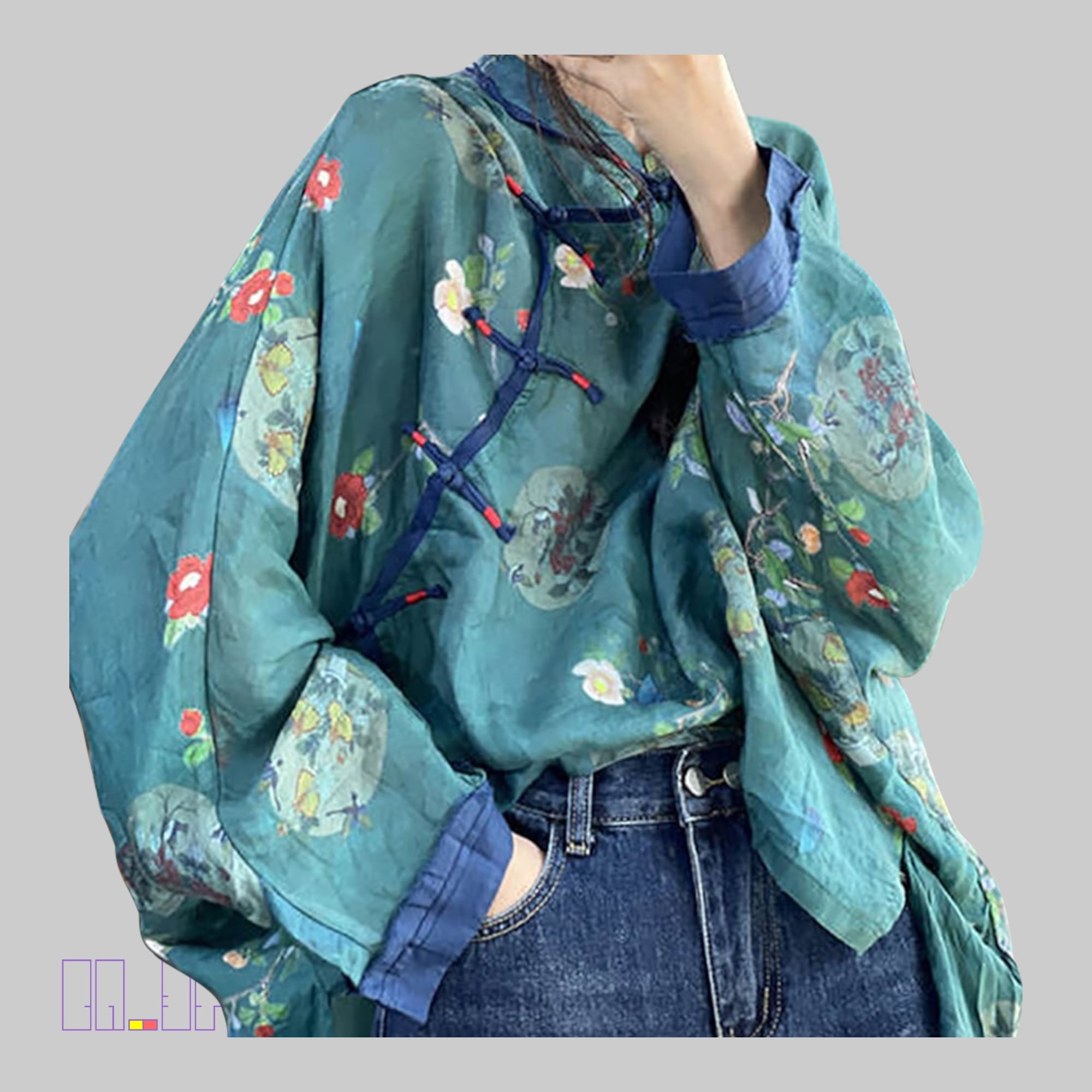 ご購入者様決定［Lonmy］花柄シャツブラウス昭和レトロチャイナ風スタンドカラーヴィンテージ 昭和レトロ ☆ チャイナシャツ 】 modernized retlo Chinese shirt