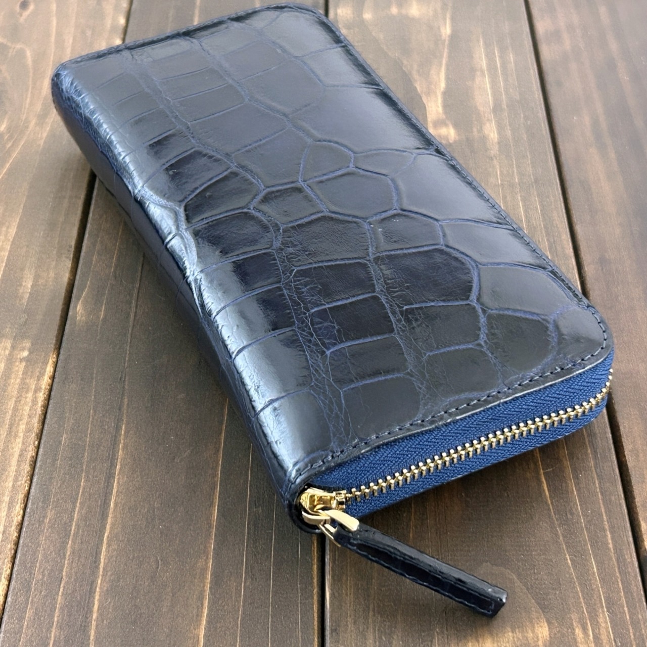 クロコダイル 長財布 ネイビー