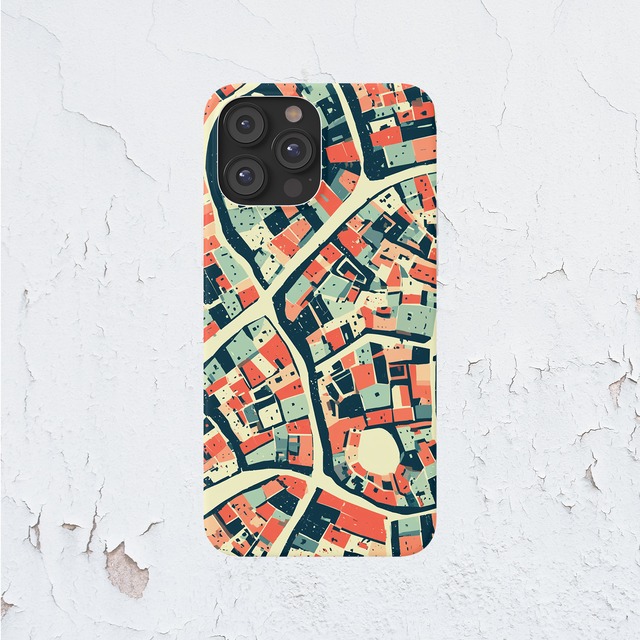 受注生産 iPhoneケース 赤青の環状道路シティマップ｜都市地図 UMAP012D
