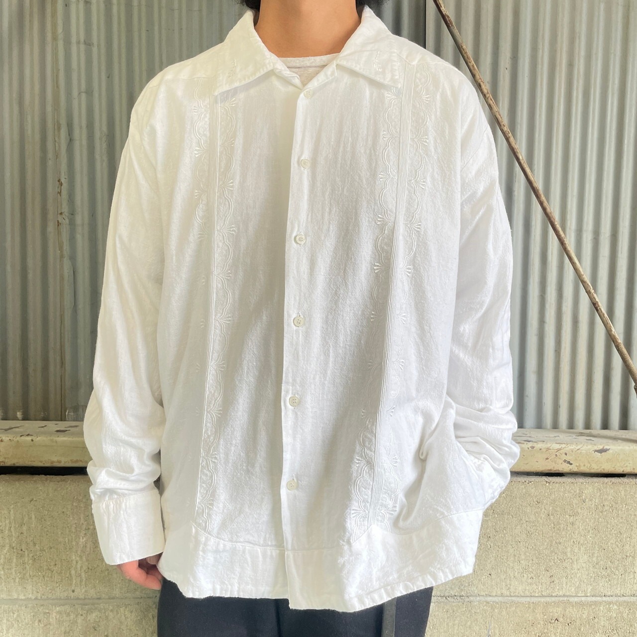 MARTINEZ MONTIEL リネン×レーヨン 長袖 キューバシャツ メンズXL 古着 