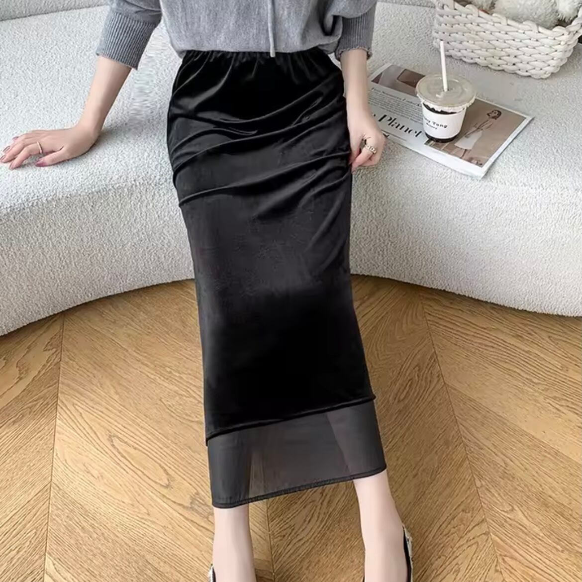 velor slit long skirt