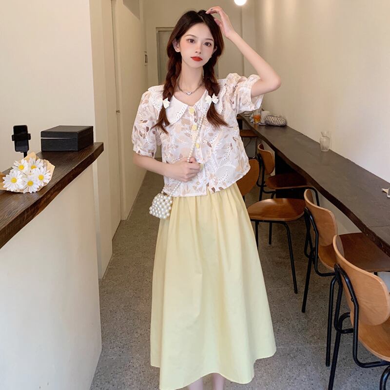 カラーショートFlowerデザイン シャツ サマートップス 夏物 フラワーデザイン スーパーモール29340476484