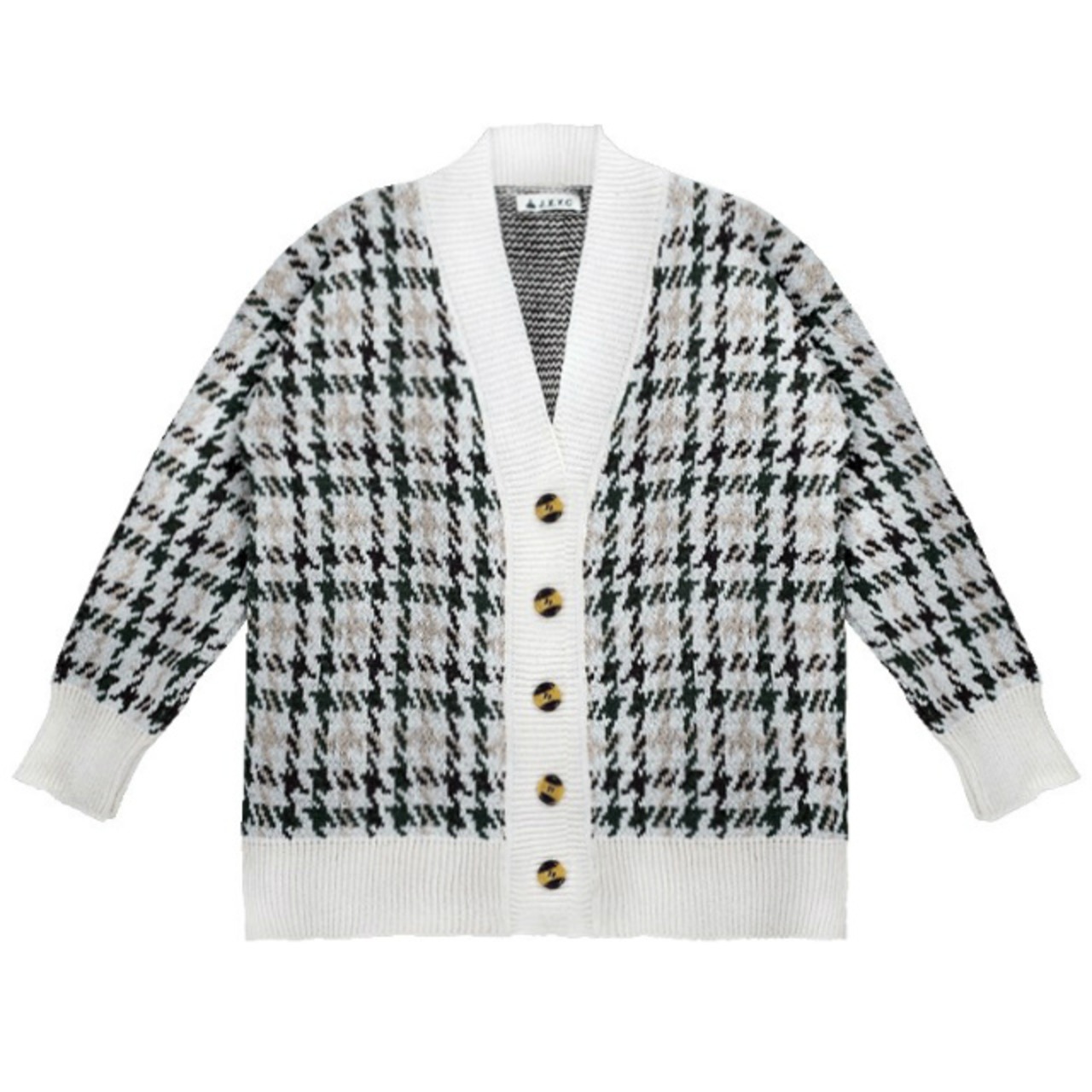カーディガン ニット 千鳥格子 レトロ カジュアル Vネック ゆるめ 