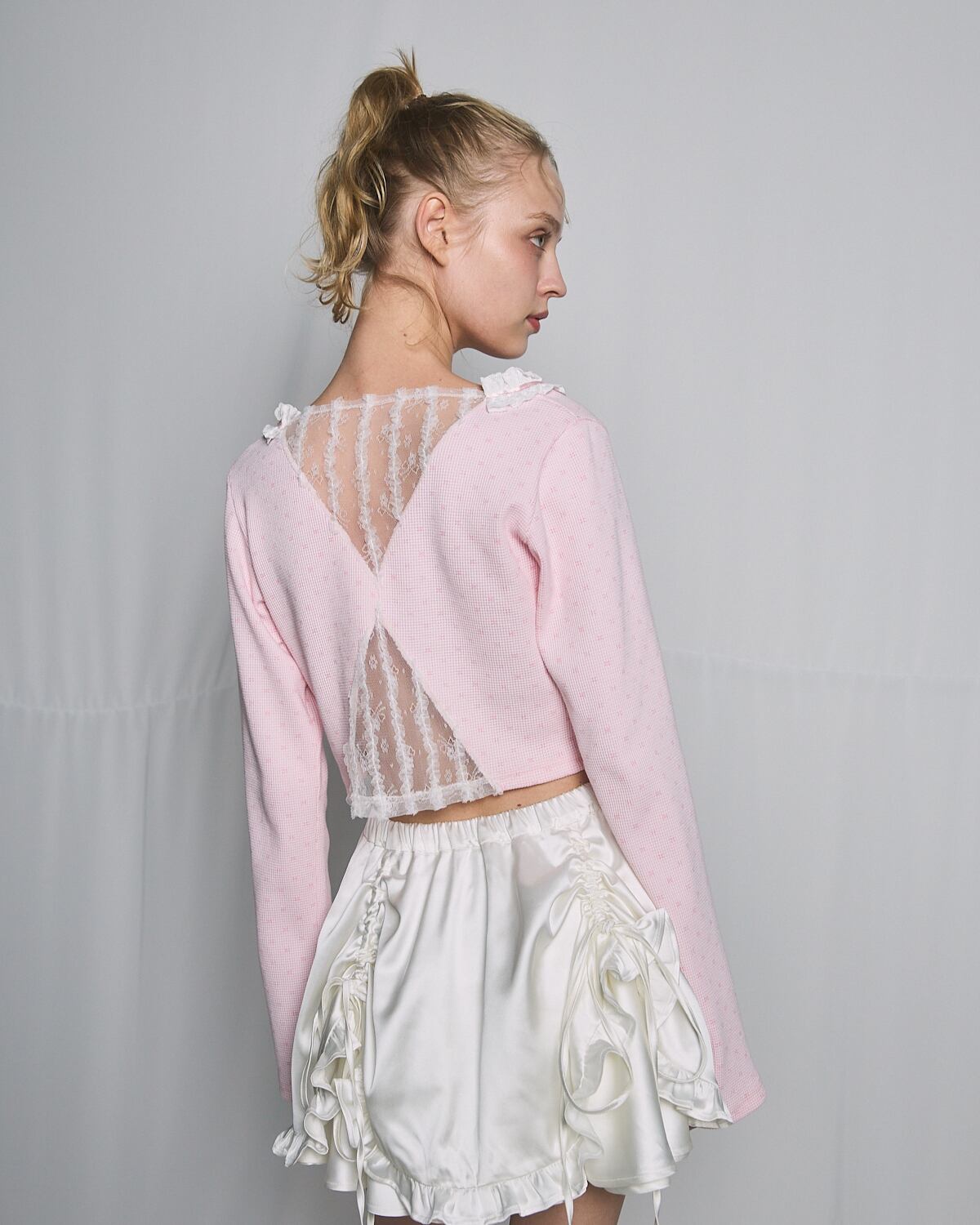 ぷ*ん様 チェックレーストップス　ピンク　lillilly S/S ワッフルレーストップス | lilLilly official webstore