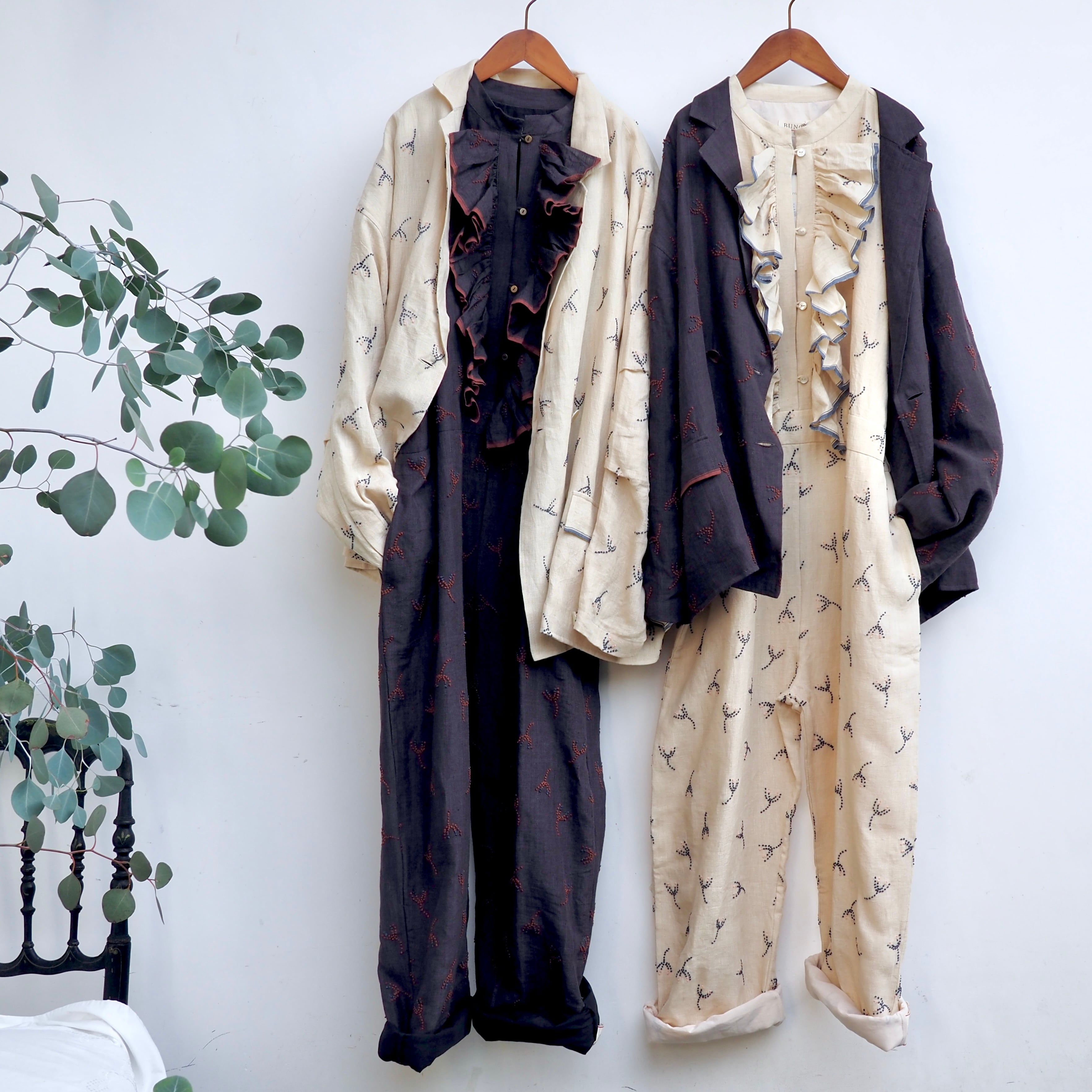 BUNON/Linen Over Jacket /オーバージャケット(black・ecru)