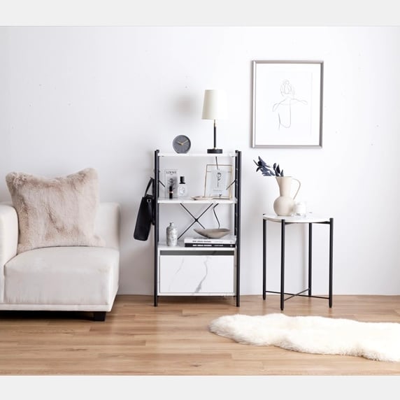 大理石柄/引き出し付き収納ラック】収納シェルフ 棚 お洒落