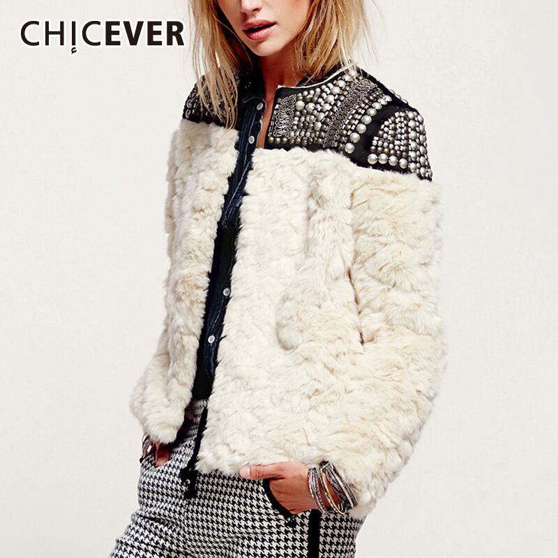 CHICEVERパッチワークフリースリベットコートレディース長袖厚手のファーカーディガン2020冬原宿服 ロング かわいい ウィンター 冬物 6base598353111366