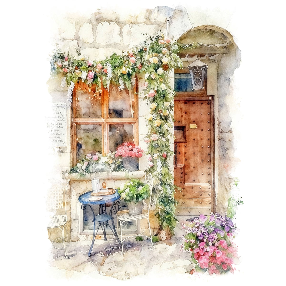 絵画 フランス 風景画(街並み) サンポール・ド・ヴァンスのカフェ インテリアアート額付き 水彩画・油絵調 WAT0298