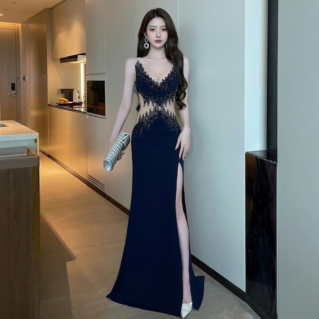 Sleeveless High Waist Slit Dress V3650