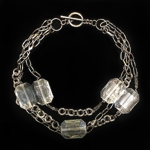 Octagon clear beads & black chain necklace