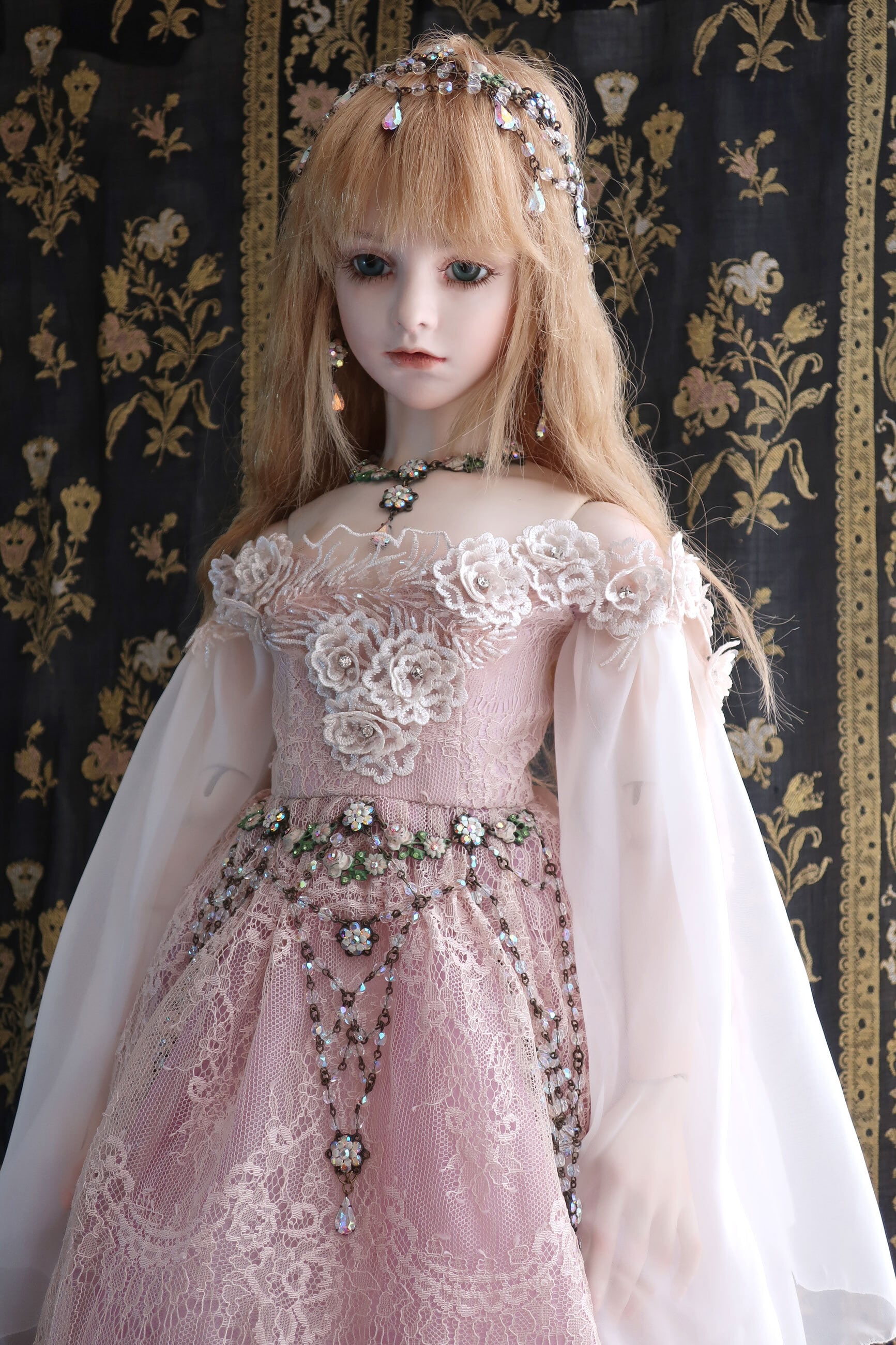 ˚✧₊⁎断捨離SALE⁎⁺˳✧༚ ♡シルク ドールドレス & ボネ♡ビスクドール ローズジュリア（約90cm）ビスクドール | 創作人形館ミワドールBASE店