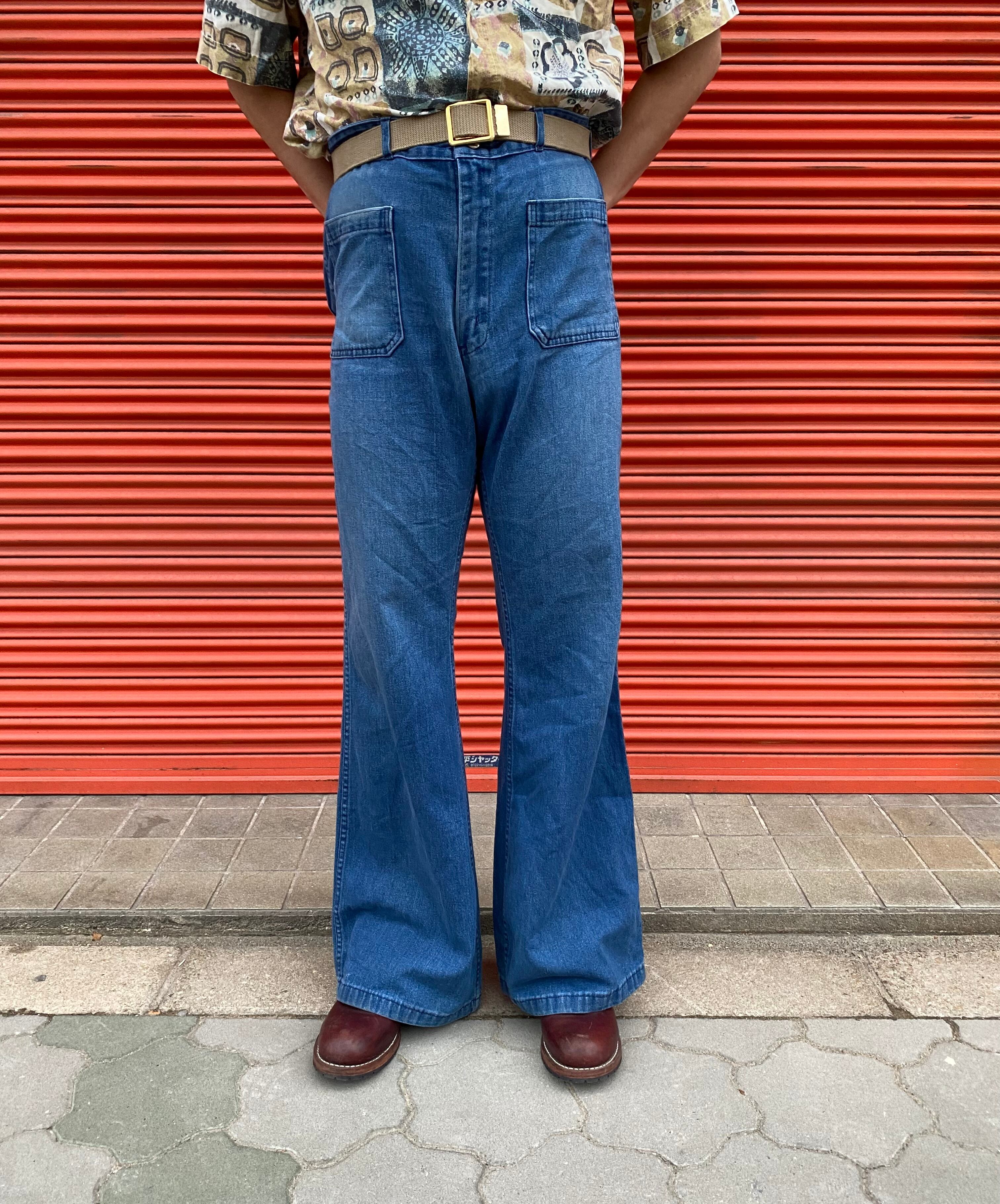 70s us navy 小気味よく denim sailor pants 巻きパンツ