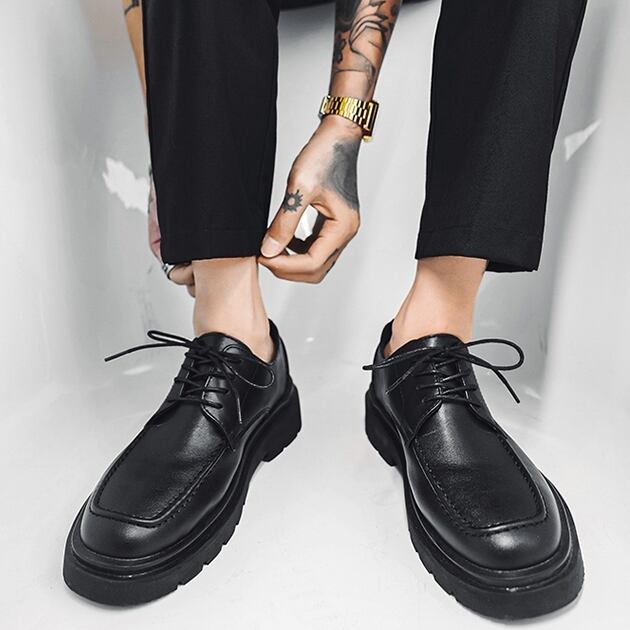 【予約販売】レザーシューズ 革靴 メンズ ローファー 厚底 シンプル 靴 デザイン モード ブラック 黒 クラシカル お洒落 カジュアル シック パーティー 結婚式 24cm/24.5cm/25cm/25.5cm/26cm/26.5cm/27cm