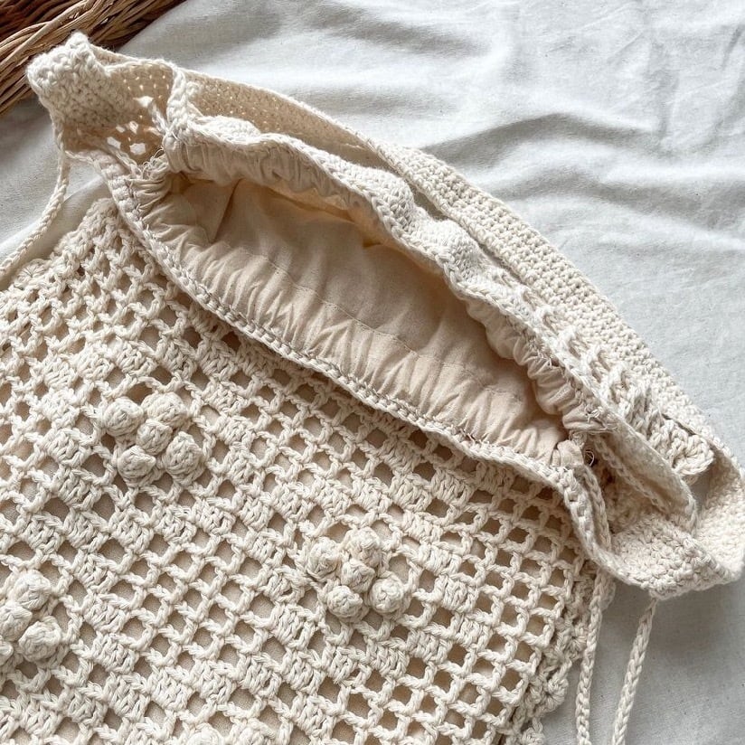 格子柄とスカラップの巾着トート｜大瀧理保子 さんコラボキット