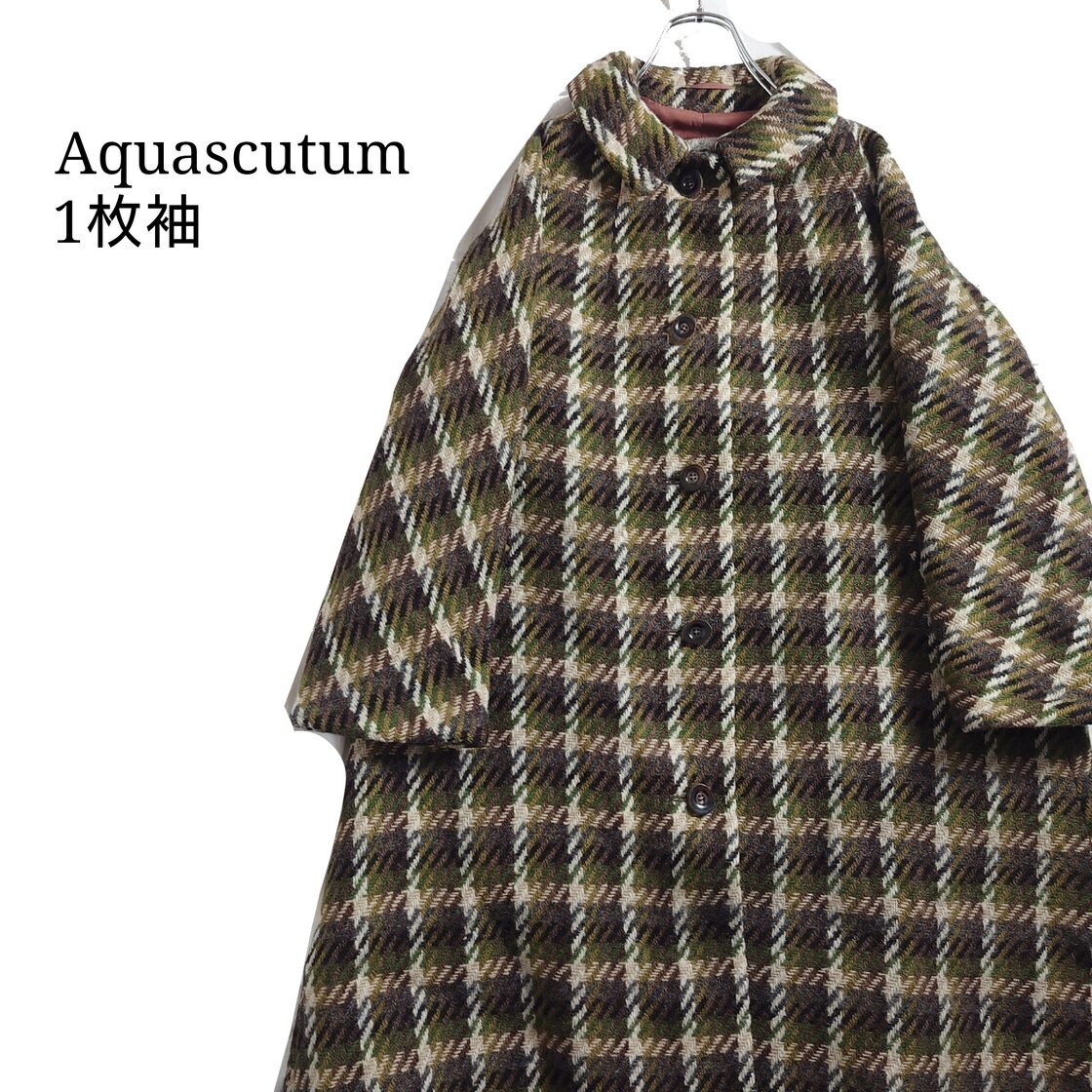 一枚袖】Aquascutum アクアスキュータム ツイード バルマカーンコート  