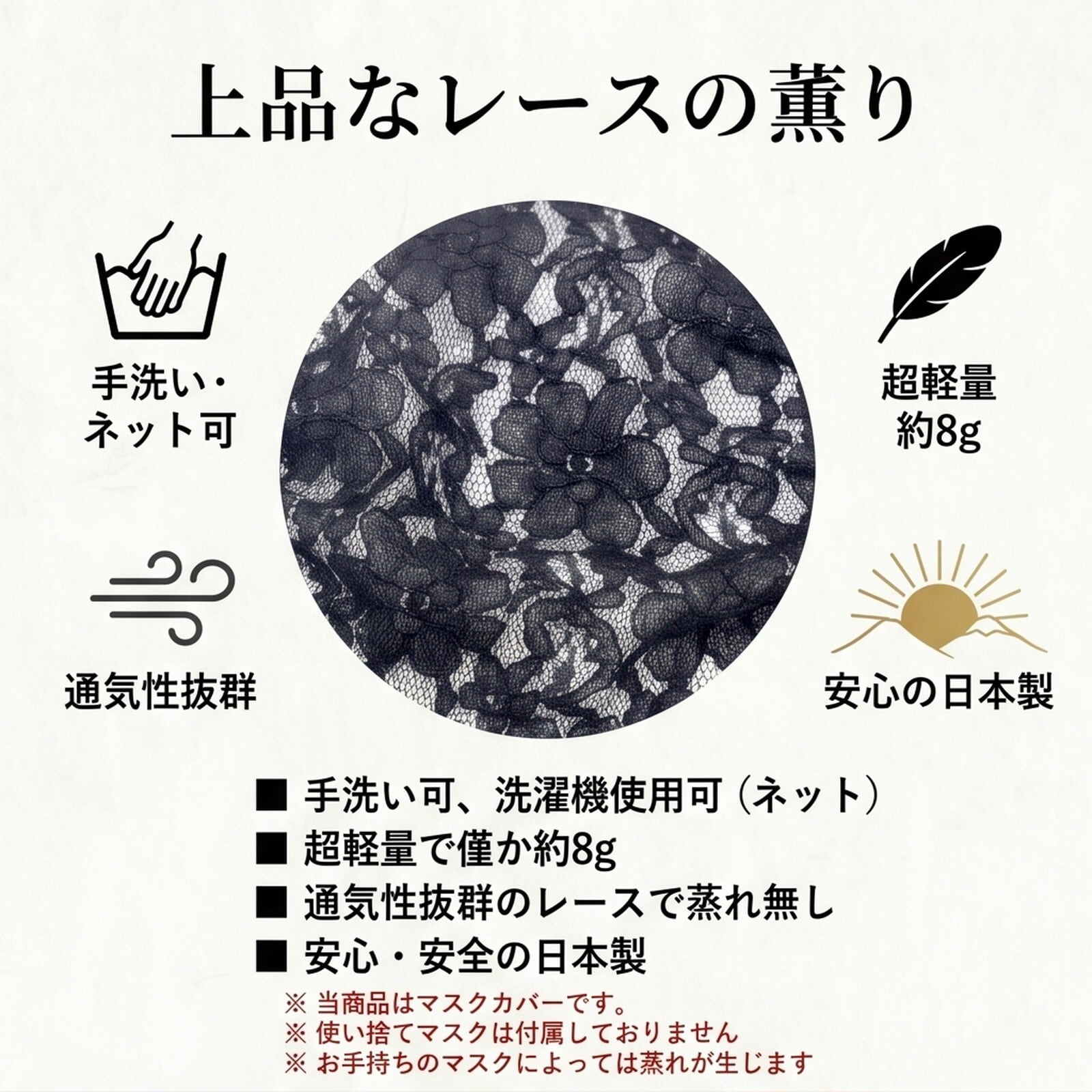 マスクカバー フォーマル 冠婚葬祭 レース 黒（不織布マスク用） 日本