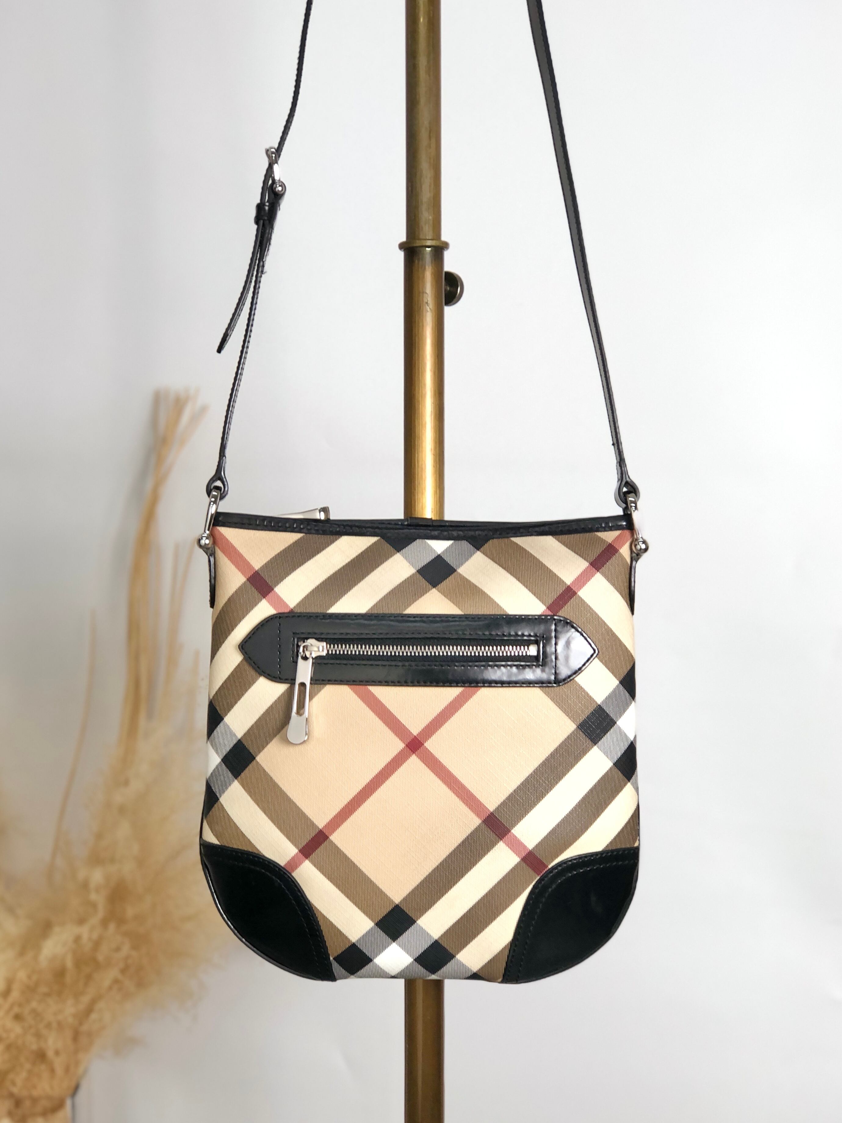 BURBERRY バーバリー メガチェック ショルダーバッグ ベージュ ブラック PVC エナメル vintage ヴィンテージ オールド xpjitp