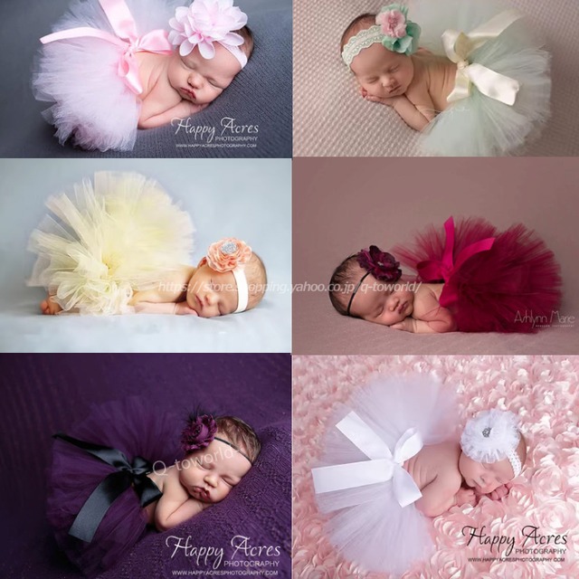 新生児　新生児ニューボーンフォト　ベビーアート写真 メッシュ スカート ヘッドバンド付き　韓国風子供服 ベビー服