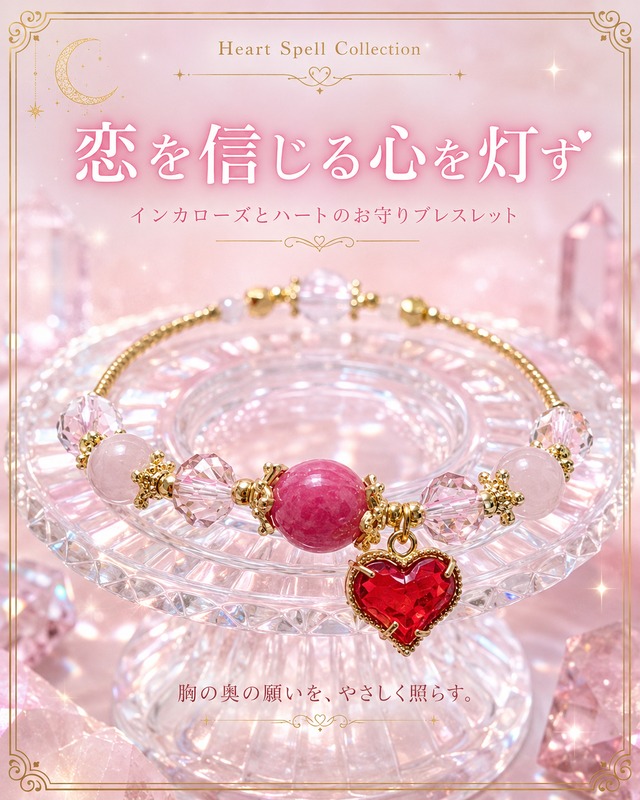 恋を信じる心を灯す ― インカローズとハートのお守りブレスレット❤︎B139