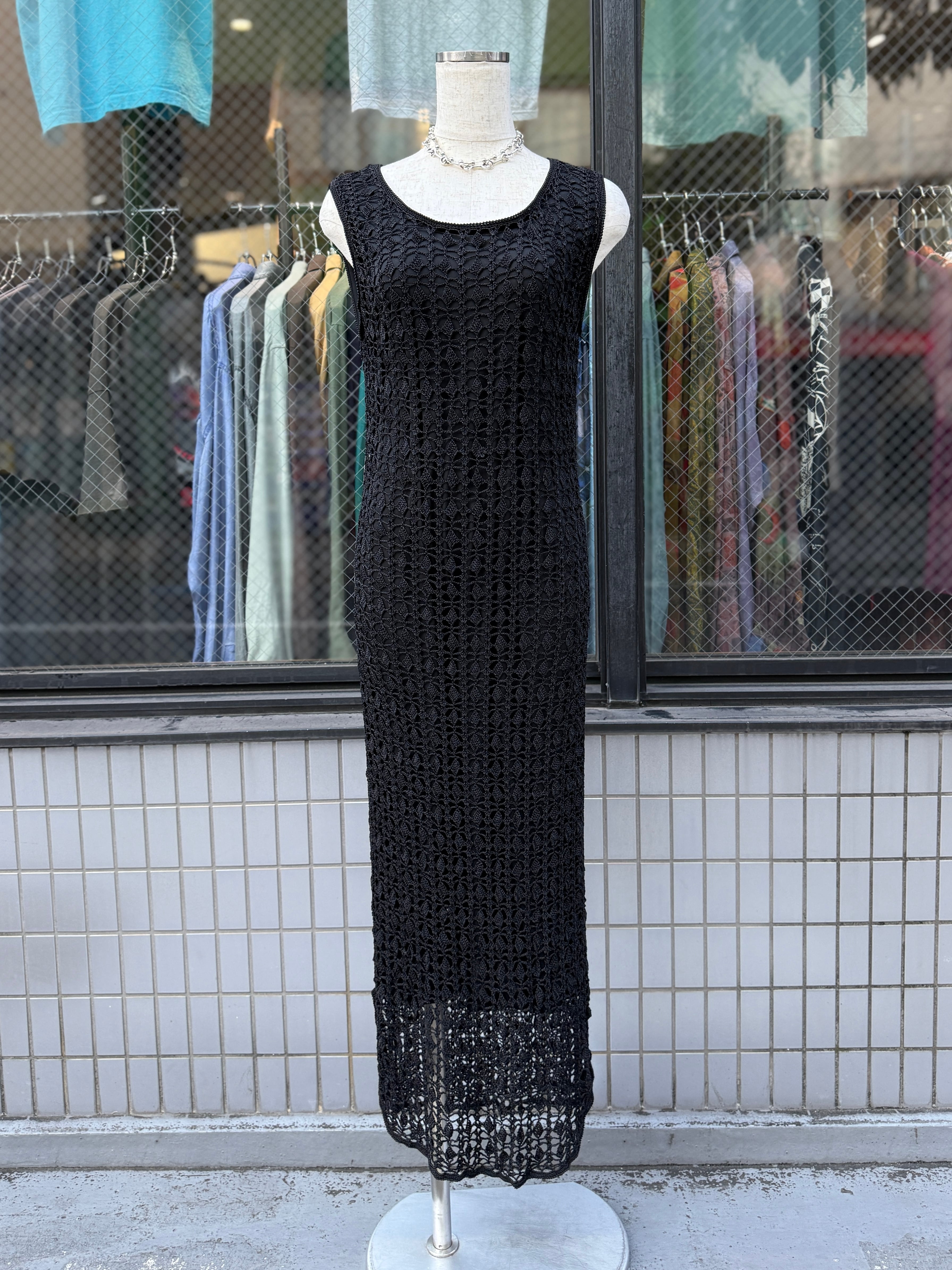 90s viscose crochet long dress