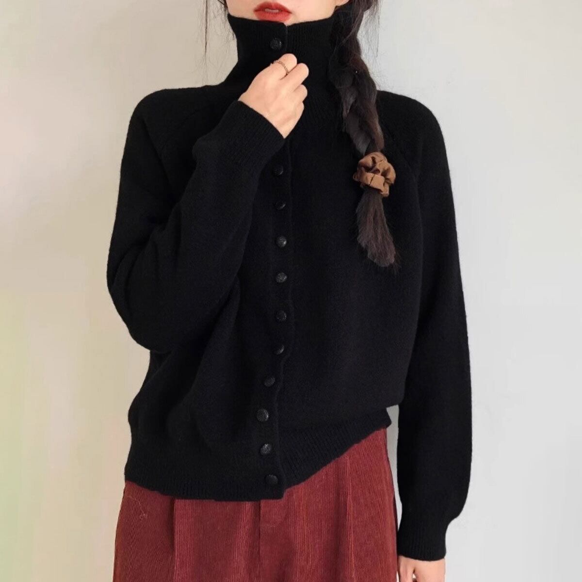 ハイネック ニット カーディガン 長袖 レディース 秋冬 韓国 セーター きれいめ シンプル 大人 カジュアル 暖かい 防寒 保温 スタンドカラー 折り襟 2way 羽織り トップス 大人可愛い 大人女子