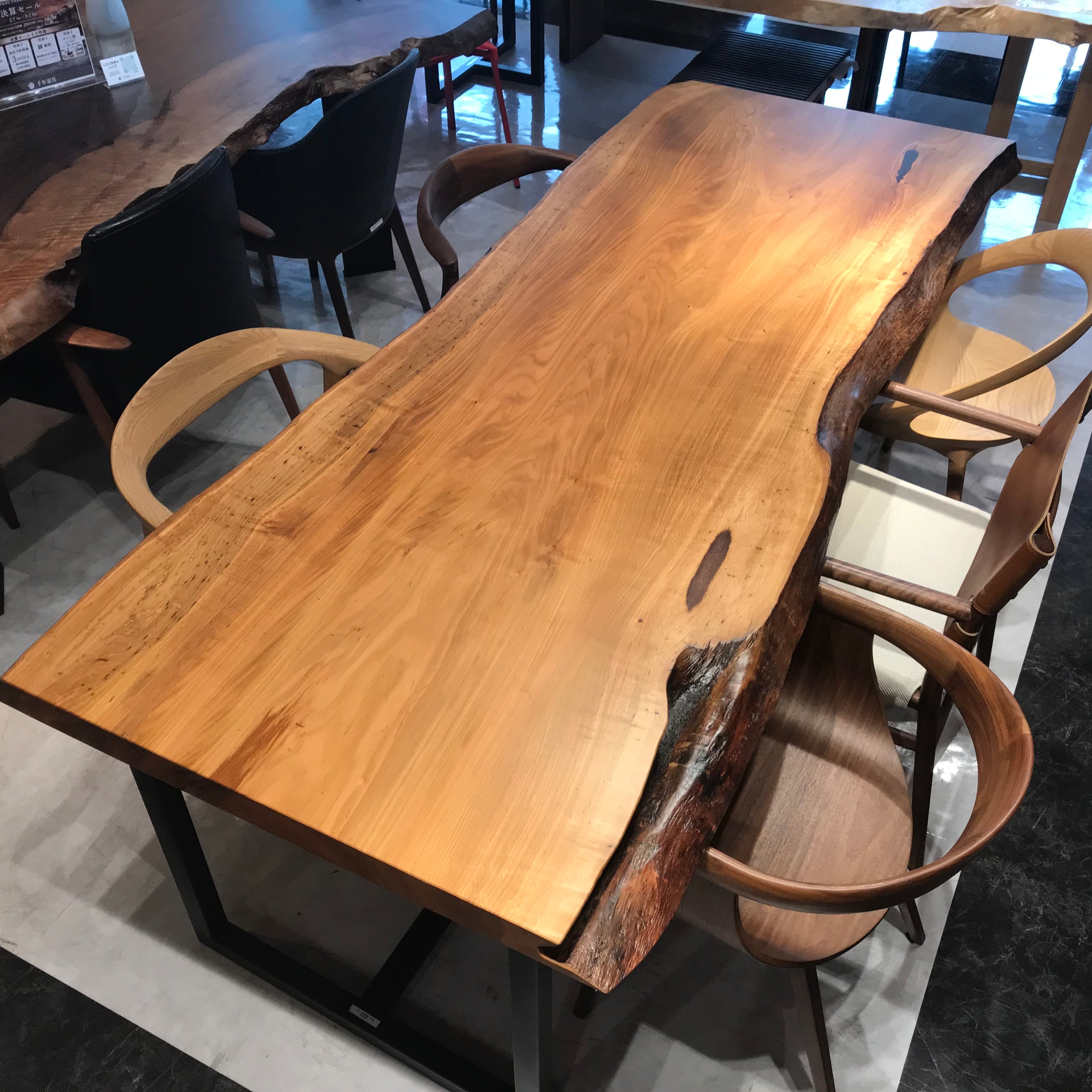 【OUTLET】山桜(サクラ)_2100×890-850-750-780×55_横浜OUTLET PLUS_テーブル天板/一枚板 2730 t001