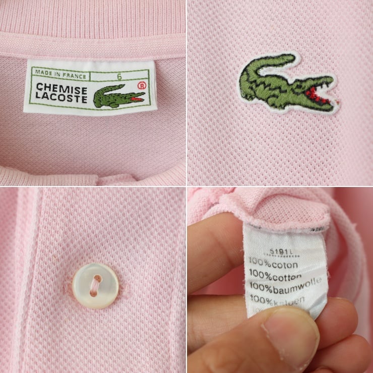 70s 80s フランス製 フレンチラコステ Lacoste 半袖 ポロシャツ ピンク メンズL相当 ワンポイント ヨーロッパ古着　080923aw30