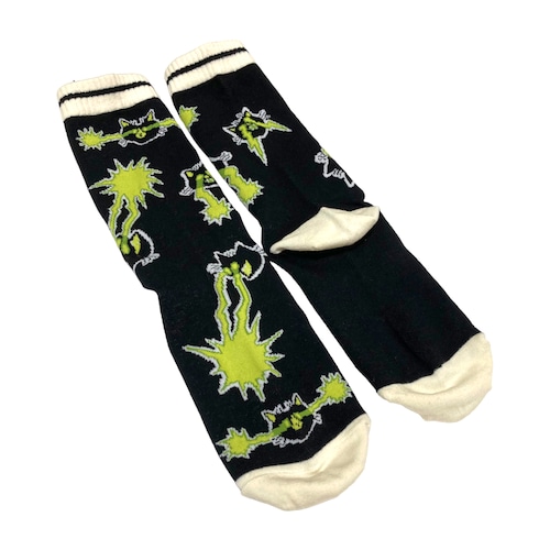 【solmu select】 laser cat socks（black×lime）