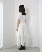 AMBERGLEAM - 2WAY Tiered Skirt ：LACE｜2WAY仕様／ドローコードシャーリング／ティアードレース／膝スリット／前後差アレンジ