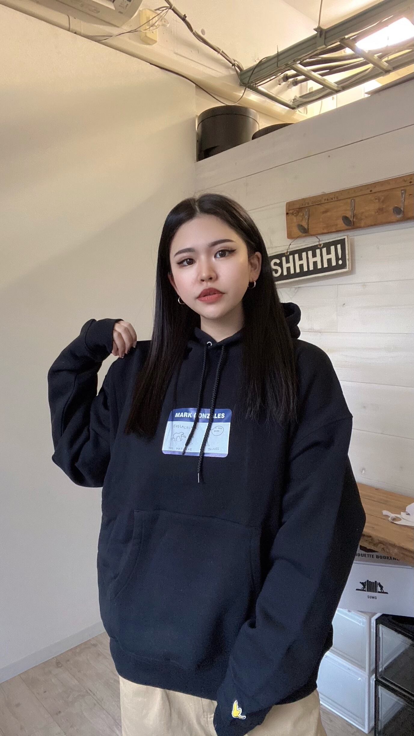 MARK GONZALES (マークゴンザレス) STICKER Pt.Big Sweat shirt ビッグ パーカー ブラック 2G7-11318