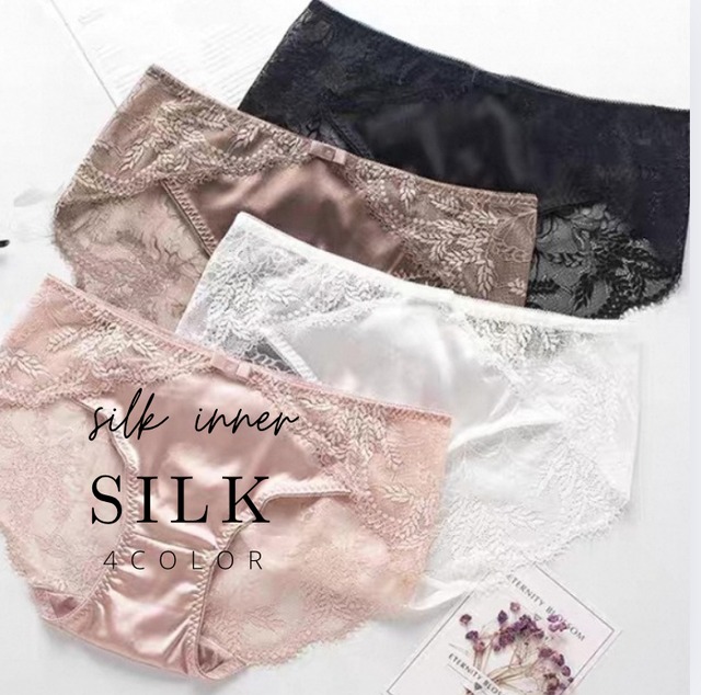 【2枚以上購入価格】【silk】【2size/4color】Silk back  lace shorts