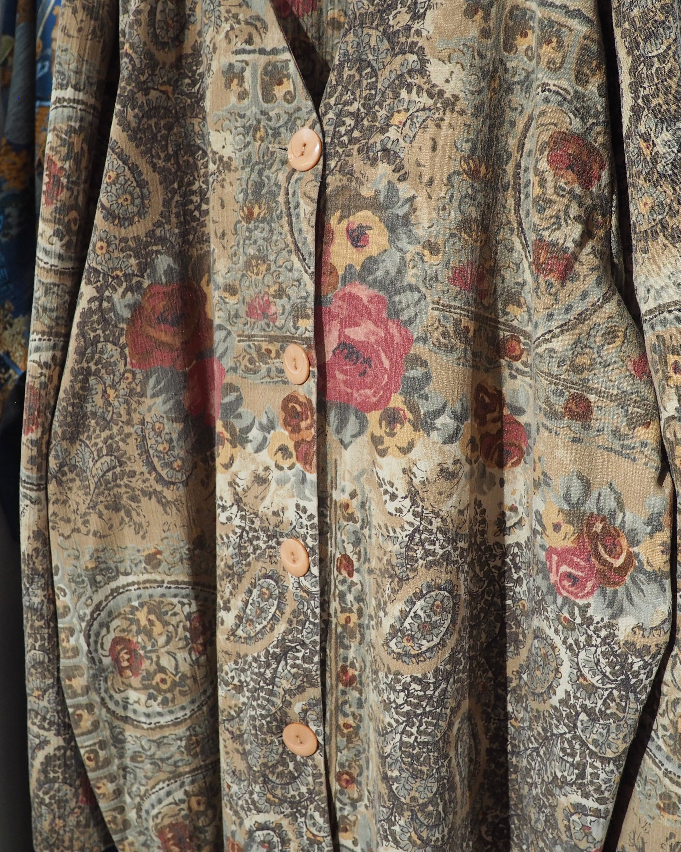 1980 - 90s " Made in USA " Beautiful Flower × paisley pattern vintage No collar jacket