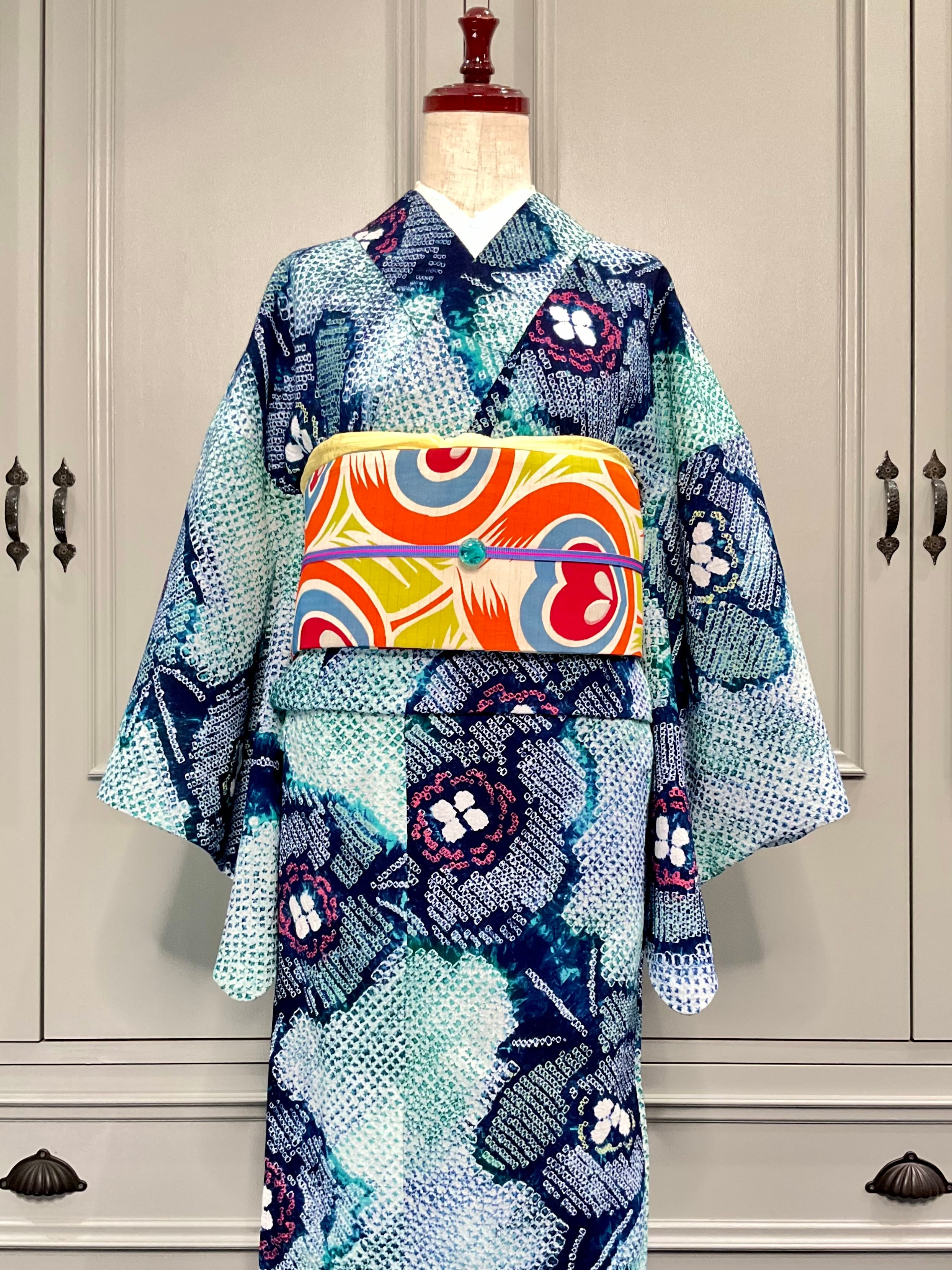 安価 【未使用品】有松鳴海絞り 浴衣 A-0768 kimono 着物 蝶 着物