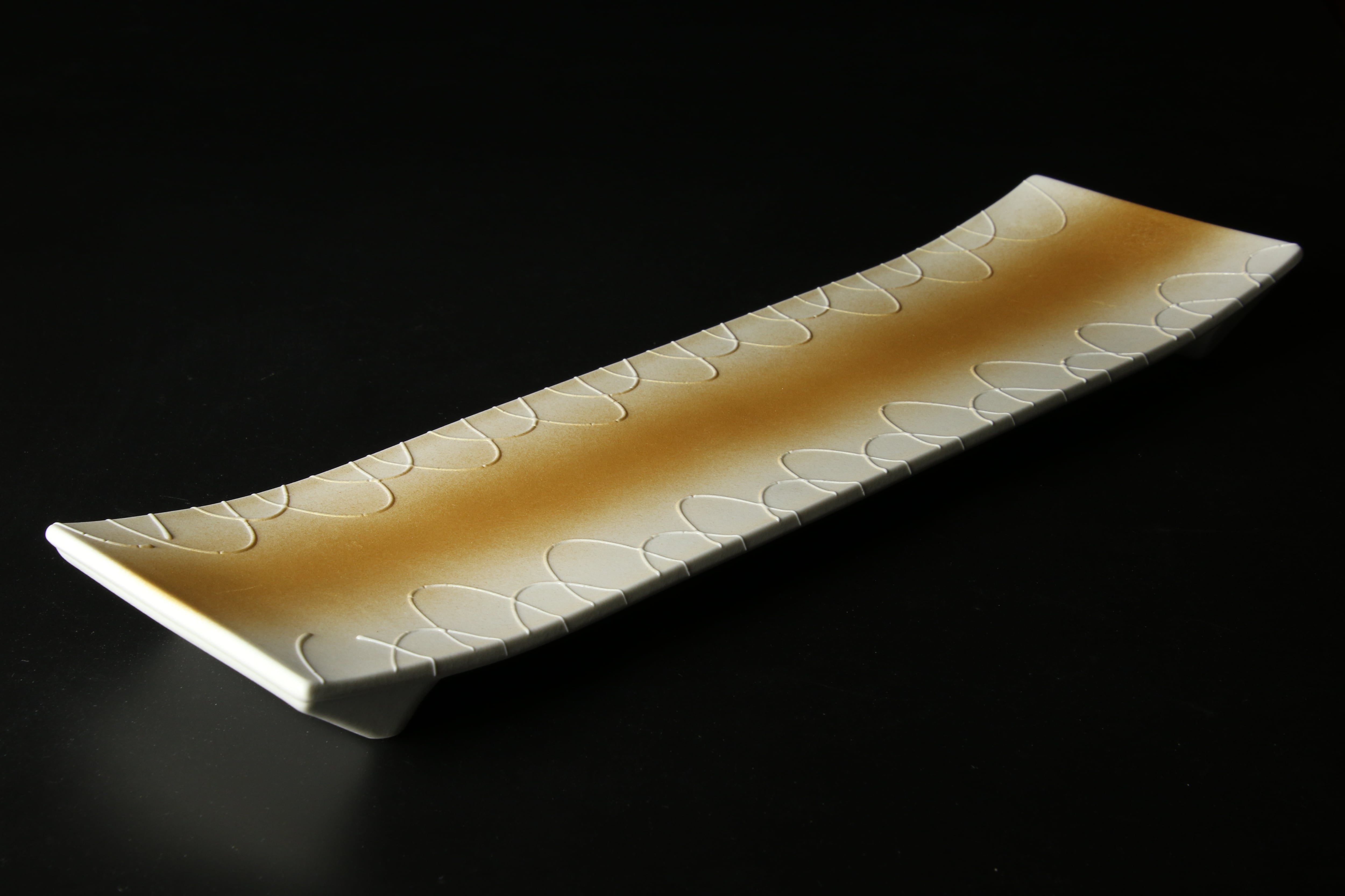 【2508】87.足つき長皿…備前焼 八角長角プレート ネイビー / 白マット | 和食器通販 有田焼 山忠