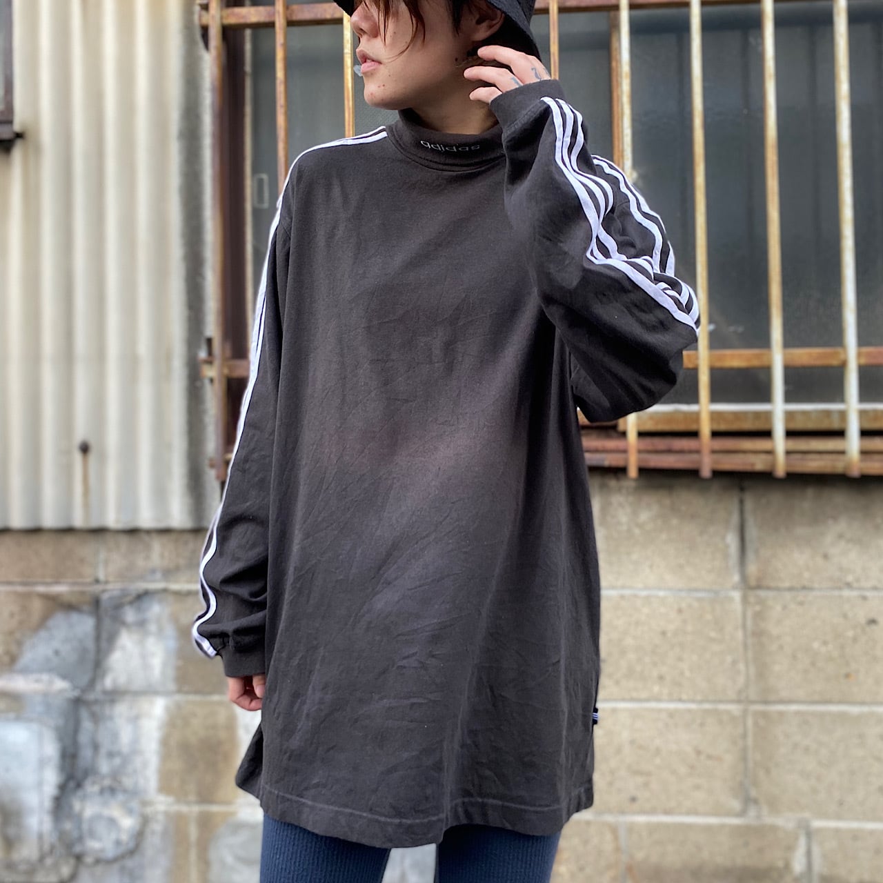 90年代 アディダス adidas ハイネック ロングTシャツ ロンT USA製 メンズXL ヴィンテージ /eaa312308