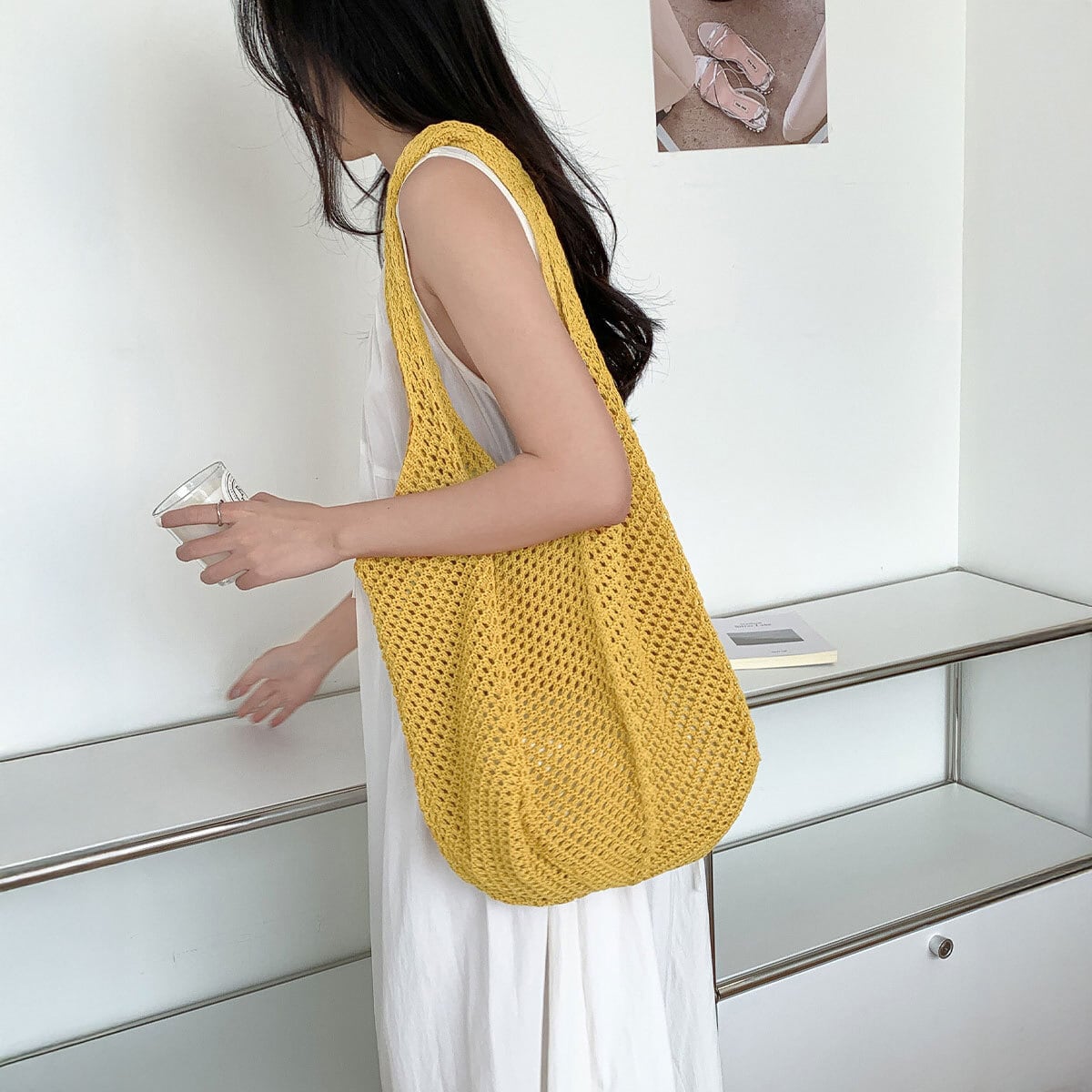 ニットバッグ レディース 韓国 ニット トートバッグ 大容量 A4 軽量 おしゃれ かわいい 大人 サブバッグ 買い物バッグ 柔らかい 通勤 通学 無地 大人可愛い 大人女子