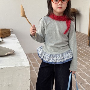 秋韓国風レースつきＴシャツ