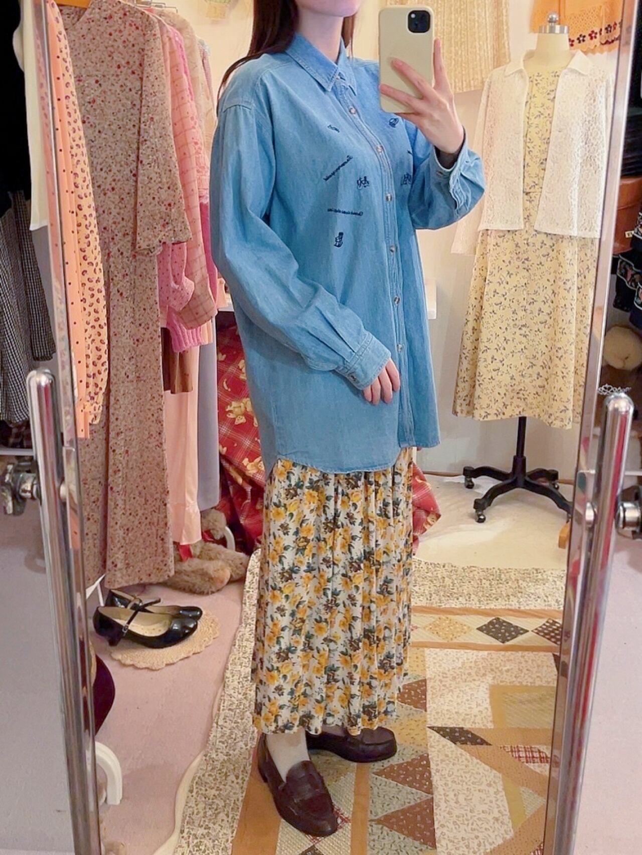 mini icon embroidery denim shirt