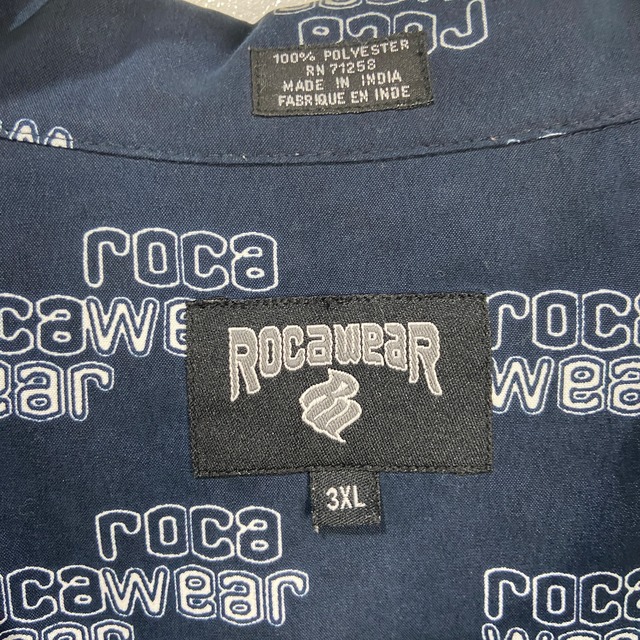 Rocawear 総柄オープンカラーシャツ ブランドロゴ ビッグ 紺 3XL