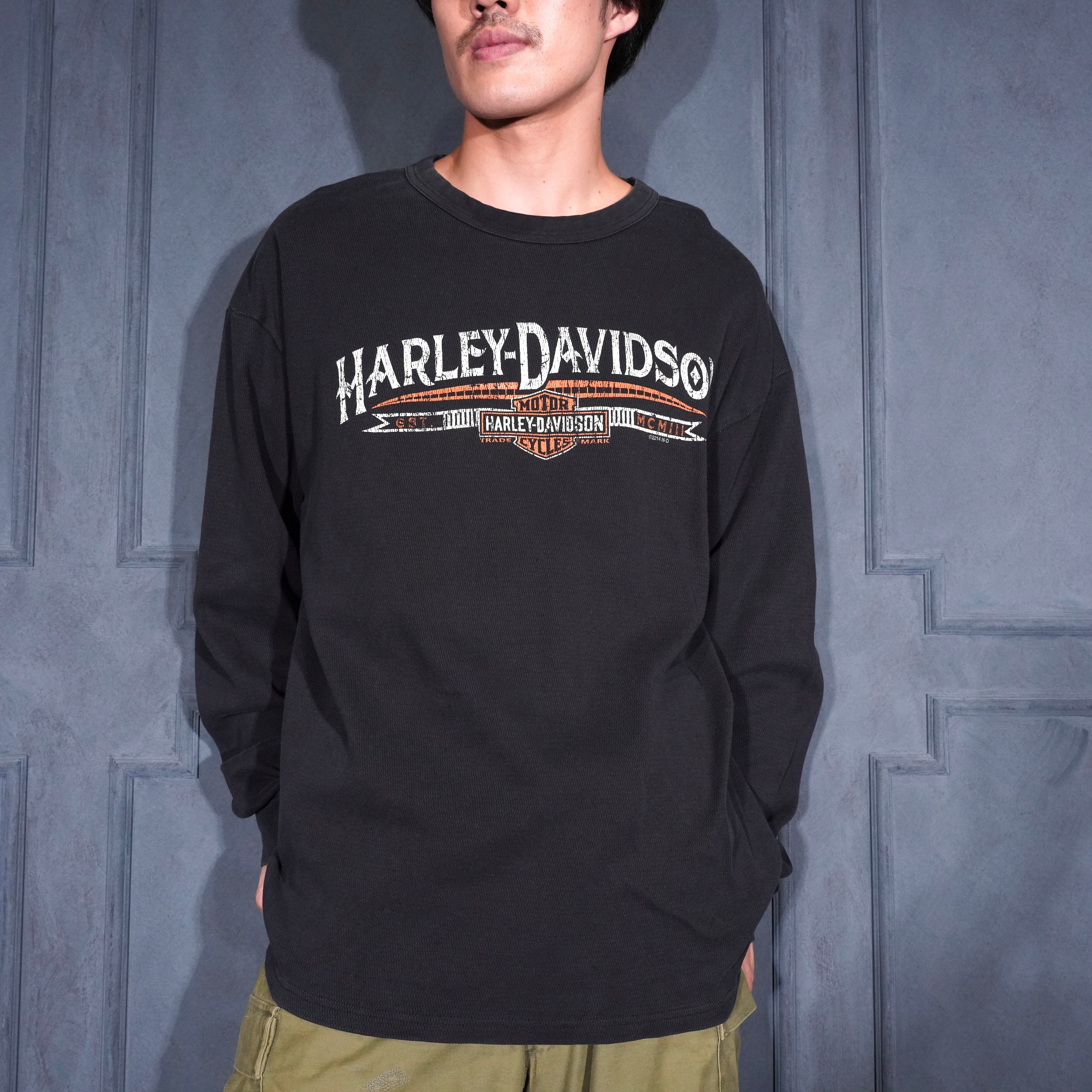 Harley-Davidson XLサイズ 長袖カットソー 黒色 両面プリント USA VINTAGE HARLEY DAVIDSON DOUBLE SIDED PRINT DESIGN LONG SLEEVE