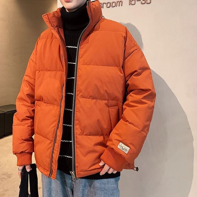 【予約販売】ダウンジャケット アウター 無地 袖ロゴ ショート丈 ブラック カーキ オレンジ メンズ 防寒 お洒落 カジュアル 秋冬 大きいサイズ M/L/XL/2XL/3XL