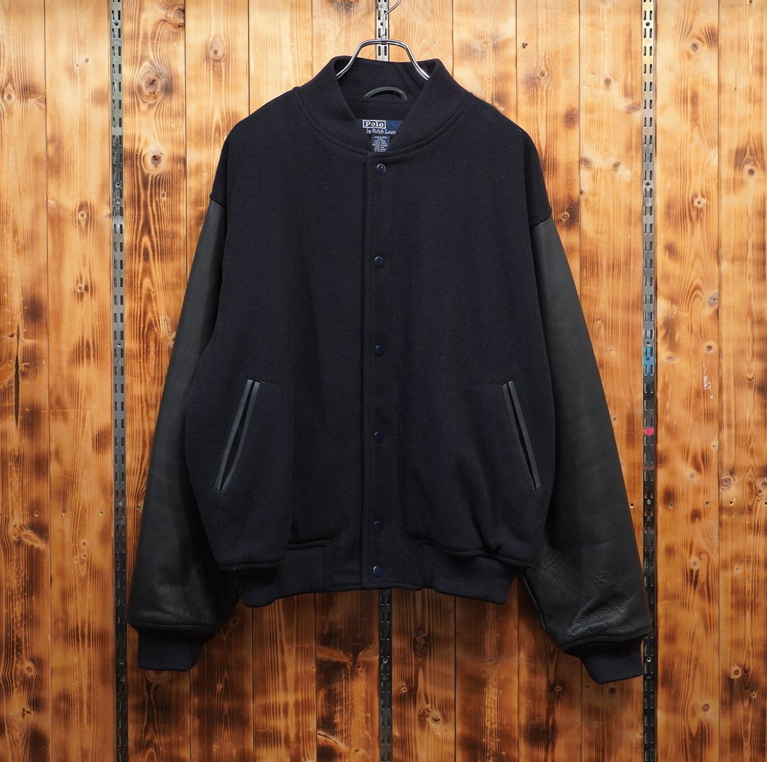 90s ralphlauren 袖レザー スタジャン M/ラルフローレン