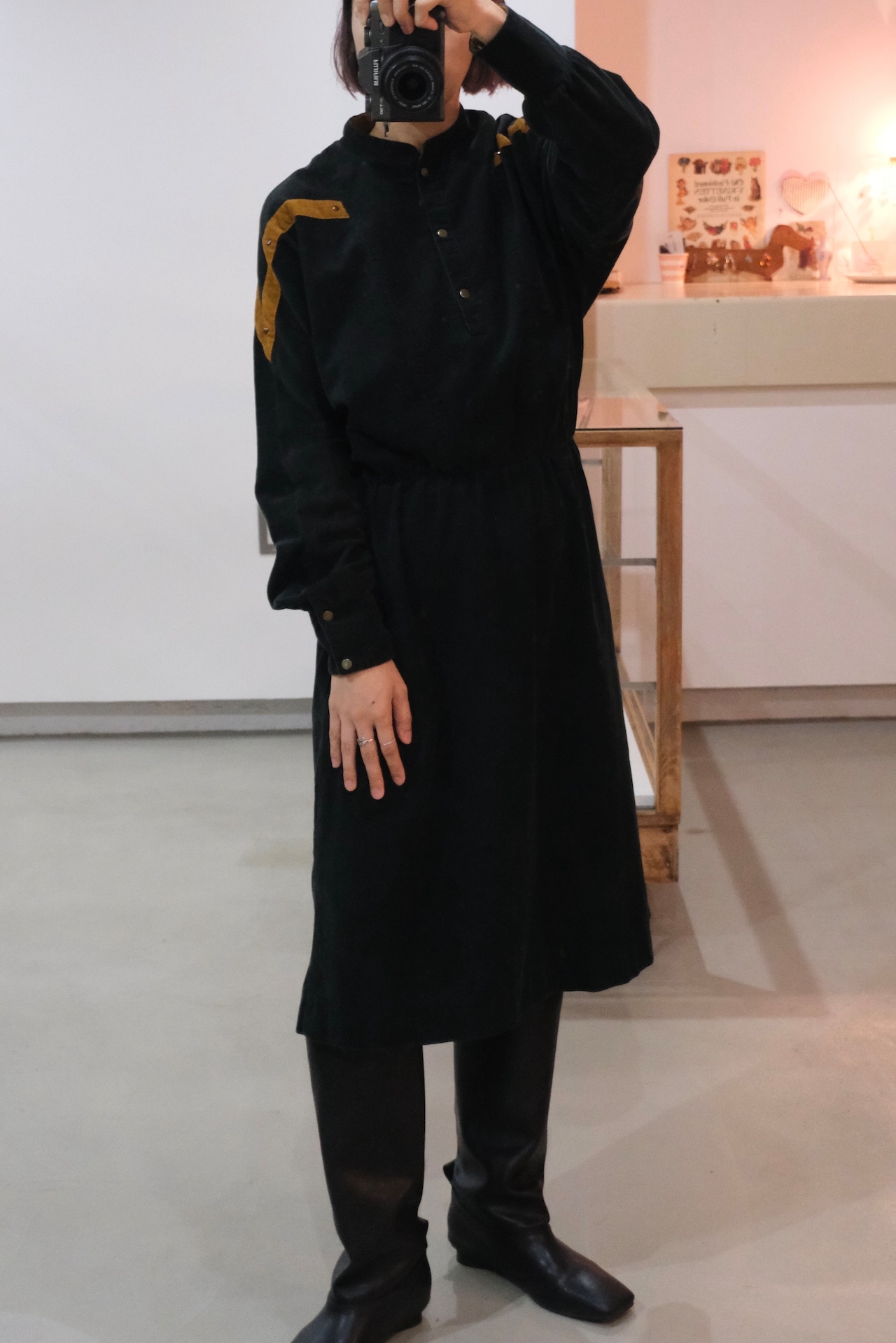 Black corduroy long sleeve shirt dress
