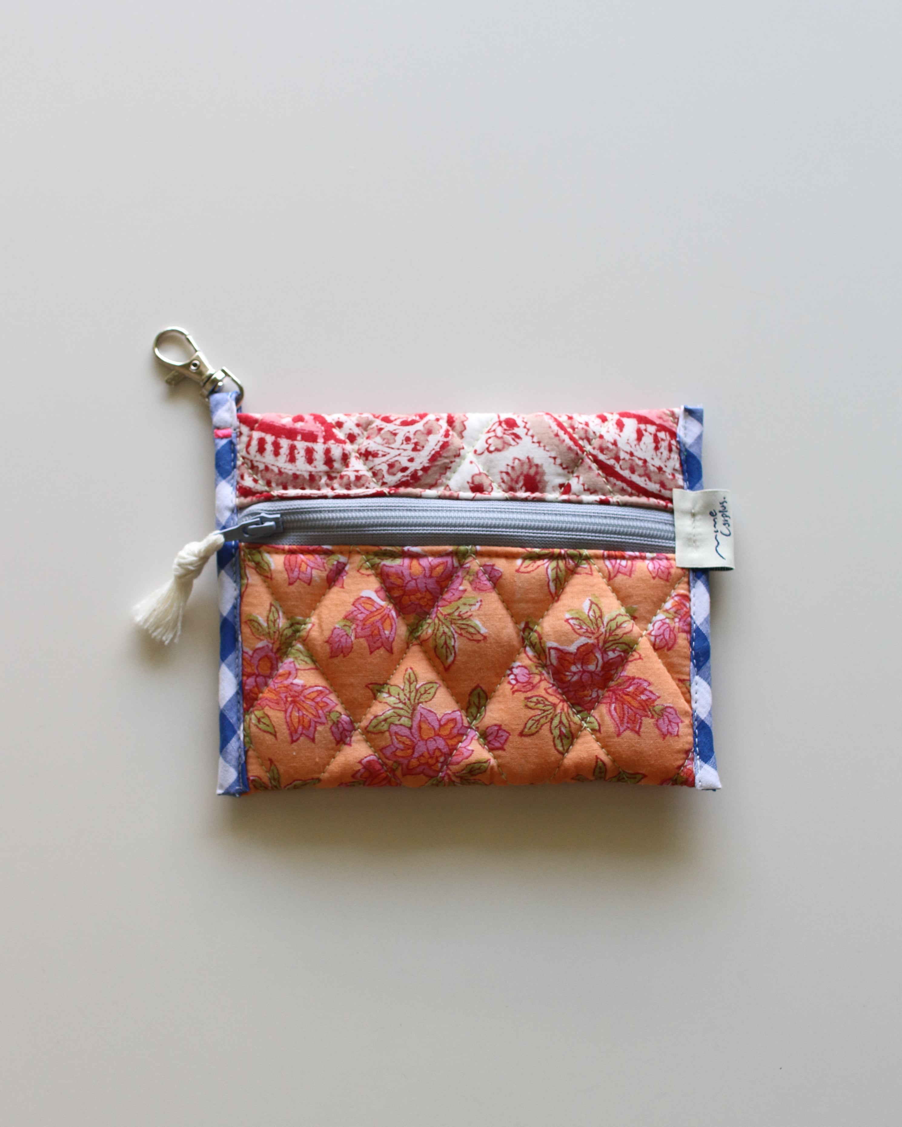 Block quilt pouch compact <RED&ORG>