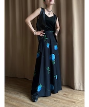 blue rose pattern maxi skirt-4810-7