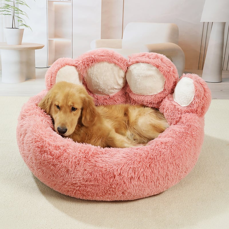 もふもふの肉球デザイン！大型犬用XXL特大サイズピンクベッド ペット ベッド 肉球 ふわふわ 暖かい 大型犬 直径 90cm 直径 110cm